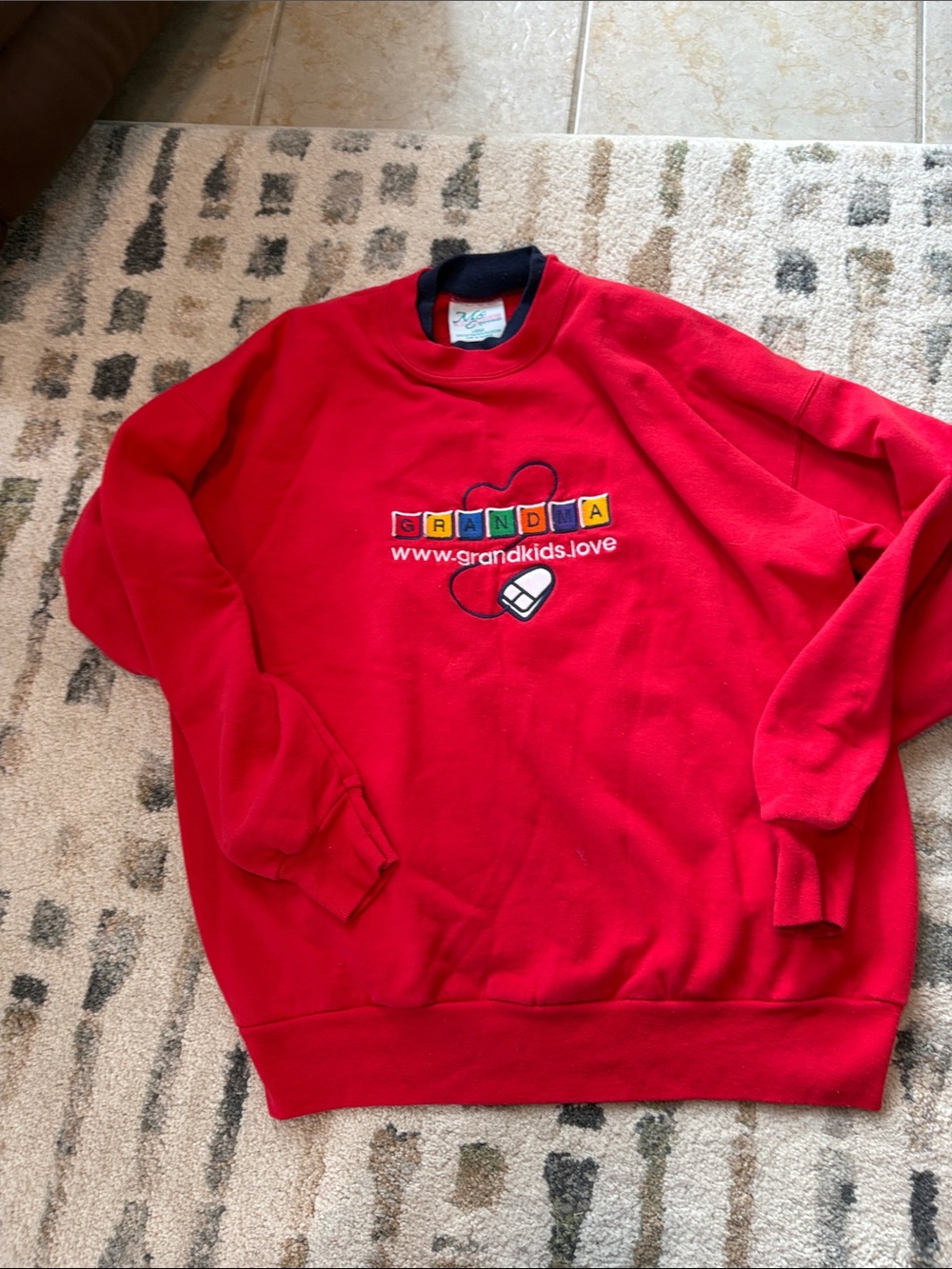 Red Crewneck Sweater with Grandkids Logo (cottagecore, retro granny)